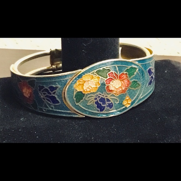 GENUINE CLOISONNÉ FLOWERED BRACELET - Picture 2 of 4